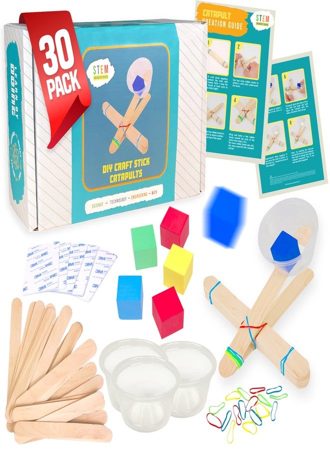 STEM Inventions Catapults Kit - Supplies to Build 30 Mini Toy Catapults - Complete Bulk STEM Project Kit for Kids and Classrooms - Image 1